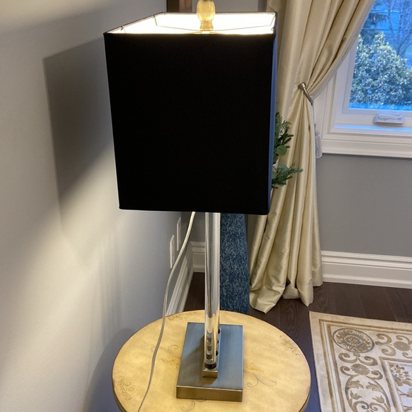 Modern, Contemporary Crystal and Antique Brass Table Lamp with Black Shade. - Picture 7 of 10